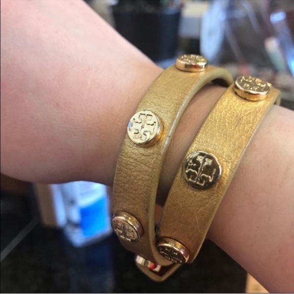$95 Tory Burch Double Wrap Studded Logo Bracelet - Picture 6 of 9